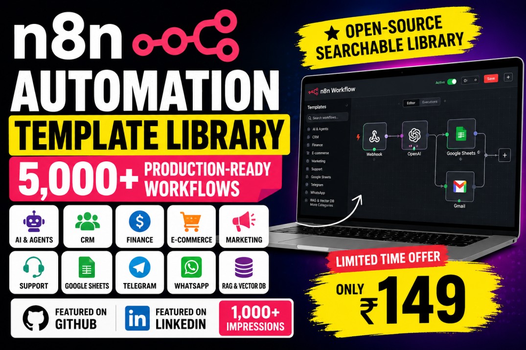 n8n Automation Template Library – 5,000+ Production-Ready Workflows | Limited-Time Offer ₹149